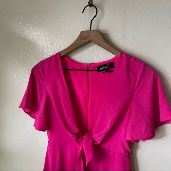 Lulus | Jewell Fuchsia Pink Tie-Front Ruffled Skater Dress - Picture 3 of 7